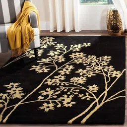 IMRA CARPET Black & Yellow Floral Handmade Woollen Carpet-image-71