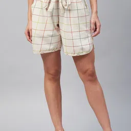 Azira Women Off White Checked Shorts-image-77