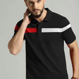 JUMPCUTS Colourblocked Polo Collar Cotton Slim Fit T-shirt-image-91