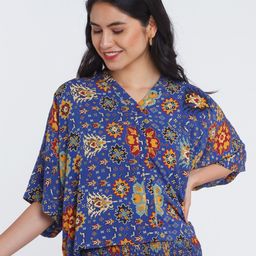 Zink London Blue & Red Print Boxy Crop Top-51