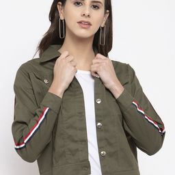 VOXATI Women Olive Green Denim Crop Jacket-image-53