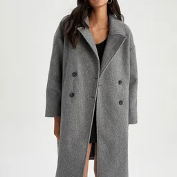 DeFacto Women Grey Notched Lapel Collar Knee Length Overcoat-picture-13