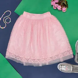 Pantaloons Junior Girls Floral Self Design Pure Cotton Flared Skirt-30