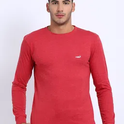 Crocodile Men Red Solid Cotton T-shirt-image-61