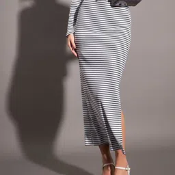 SASSAFRAS Striped Rib Midi Pencil Skirt-image-0