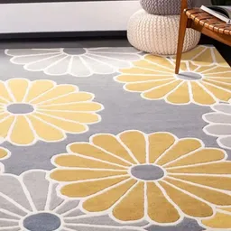Safiya Carpet Grey & Yellow Floral Hand-Tufted Woollen Traditional Carpet-5