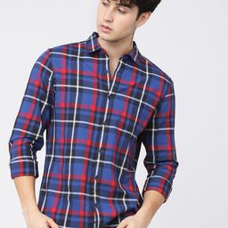 HIGHLANDER Men Blue & Red Tartan Checked Casual Shirt-image-82