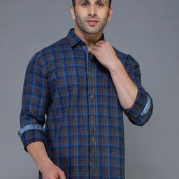 TQS Men Blue Standard Tartan Checks Checked Casual Shirt-image-86