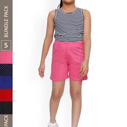 IndiWeaves Girls Pack Of 5 Polka Dots Printed High-Rise Pure Cotton Shorts-image-99