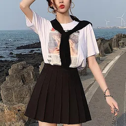 LULU & SKY Pleated Flared Mini Skirt-image-24