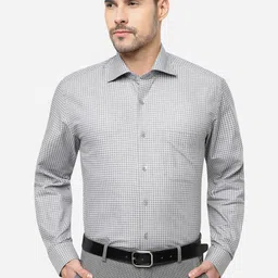 JADE BLUE Plus Size Grid Tattersall Checks Cotton Formal Shirt-image-42
