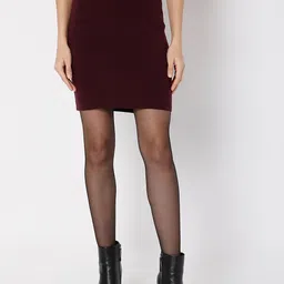 Vero Moda Women Maroon Solid Pencil Above Knee Skirts-image-57