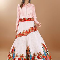 SAPTRANGI Floral Printed Flared Maxi Skirt-picture-19