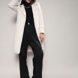 Campus Sutra White Self Design Notched Lapel Collar Longline Trench Coat-28