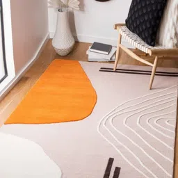 Safiya Carpet Beige & Orange Geometric Printed Woollen Regular Carpet-image-90