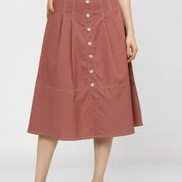 Tokyo Talkies Women Rust-Brown Solid A-Line Midi Skirt-8