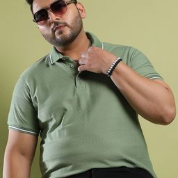 Instafab Plus Size Horizontal Striped Polo Collar Cotton T-shirt-41