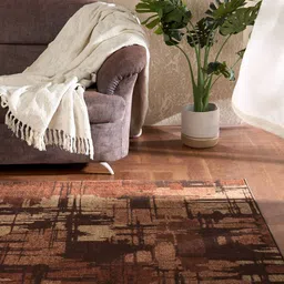 Welspun Brown & Beige Abstract Printed Rectangle Shaped Anti-Skid Carpet-7
