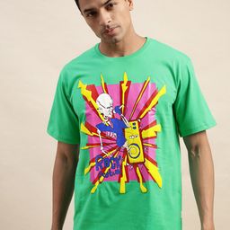 VEIRDO Men Lime Green & Pink Graphic Printed Cotton Oversize Fit T-shirt-image-55