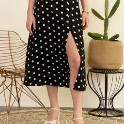 Berrylush Polka Dots Printed High Rise A-line Midi Skirt-image-64