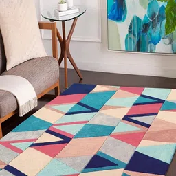 Safiya Carpet Pink & Navy Blue Geometric Woollen Carpet-picture-27