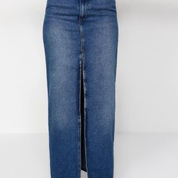 Trendyol Mavi Denim Pure Cotton Straight Maxi Skirt-image-26