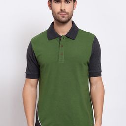 Kalt Men Green & Navy Blue Colourblocked Polo Collar T-shirt-image-87