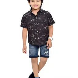 BAESD Boys Comfort Abstract Printed Spread Collar Short Sleeves Casual Shirt-image-84