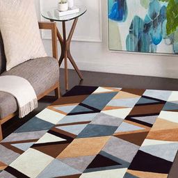 Safiya Carpet Blue & Brown Geometric Hand-Tufted Woollen Contemporary Carpet-image-31