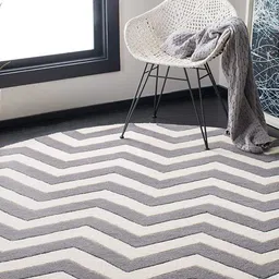 Safiya Carpet Grey & White Striped Hand-Tufted Woollen Carpets-1