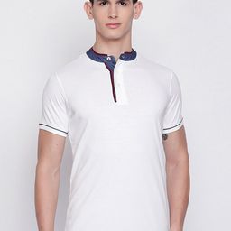 Basics Men White Mandarin Collar Muscle Fit T-shirt-image-82