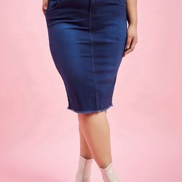 Purple Feather Plus Size Pencil Knee Length Denim Skirt-53