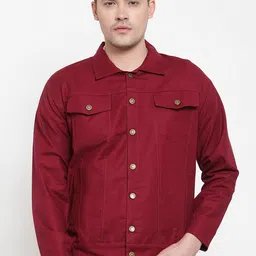 VOXATI Men Maroon Solid Denim Jacket-23
