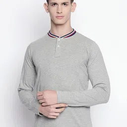 Basics Men Grey Henley Neck Muscle Fit T-shirt-image-61