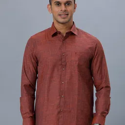 RAMRAJ Pure Cotton Solid Spread Collar Casual Shirt-image-27