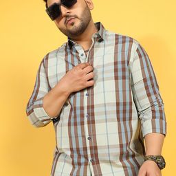 Instafab Plus Plus Size Classic Tartan Checked Cotton Casual Shirt-image-74
