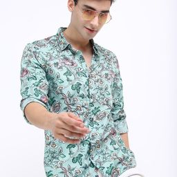 HIGHLANDER Men Green Slim Fit Floral Printed Casual Shirt-picture-21
