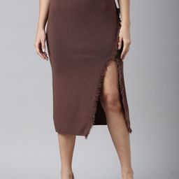 SHOWOFF Straight Front Slit Midi Skirt-image-77