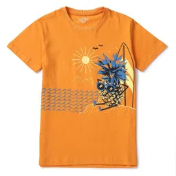 Palm Tree Boys Orange Printed Applique T-shirt-image-87