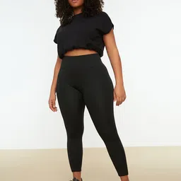 Trendyol Women Plus Size Black Solid Sports Tights-picture-24