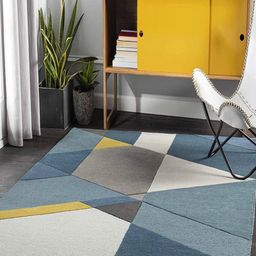 Safiya Carpet Grey & White Geometric Printed Hand-Tufted Woollen Carpets-18