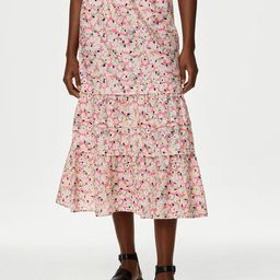 Marks & Spencer Floral Printed Cotton Tiered Midi Skirts-picture-48