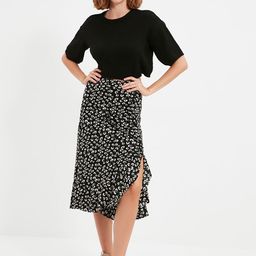 Trendyol Women Black Floral Printed Side Slit Skirt-image-54