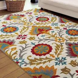 Safiya Carpet White & Green Floral Woollen Carpets-picture-39