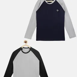 CHIMPRALA Boys Navy Blue(PACK OF 2) Colourblocked Moisture Wicking Applique T-shirt-image-75