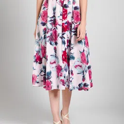 PURYS Printed Flared Midi Skirt-image-11