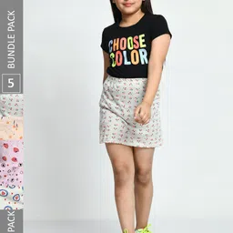 IndiWeaves Girls Pack Of 5 Floral Printed Pure Cotton Straight Skirts-image-64