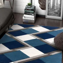 Safiya Carpet Blue & White Geometric Hand-Tufted Woollen Carpets-image-77