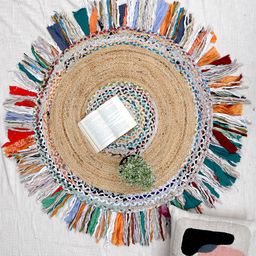 Art Avenue Frills Beige & Red Braided Round Jute Rug-13