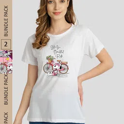 CHOZI Pack Of 2 Snoopy Printed Cotton T-shirt-image-98